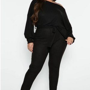 Fashion Nova Black Chill Day Cozy ribbed jumpsuit 1X 14 - 16 NEW with Tags!!